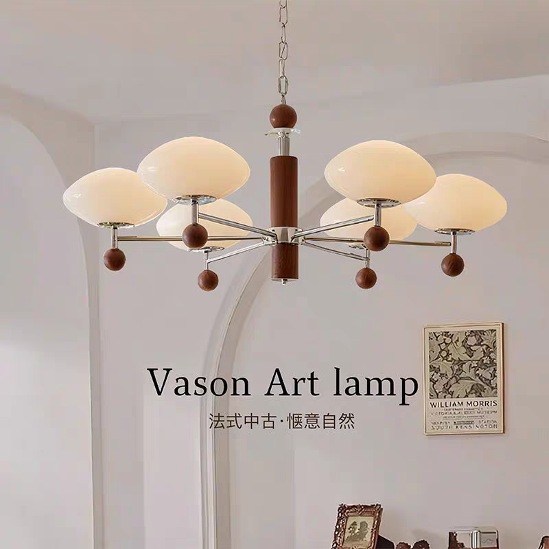 法式中古吊燈 實木+鐵藝+玻璃