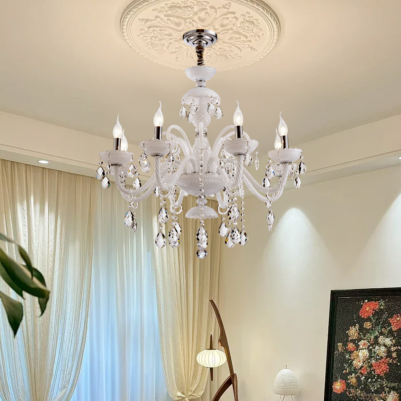 法式客廳水晶吊燈餐廳臥室吊燈白色現代家居燈別墅複式樓吊燈