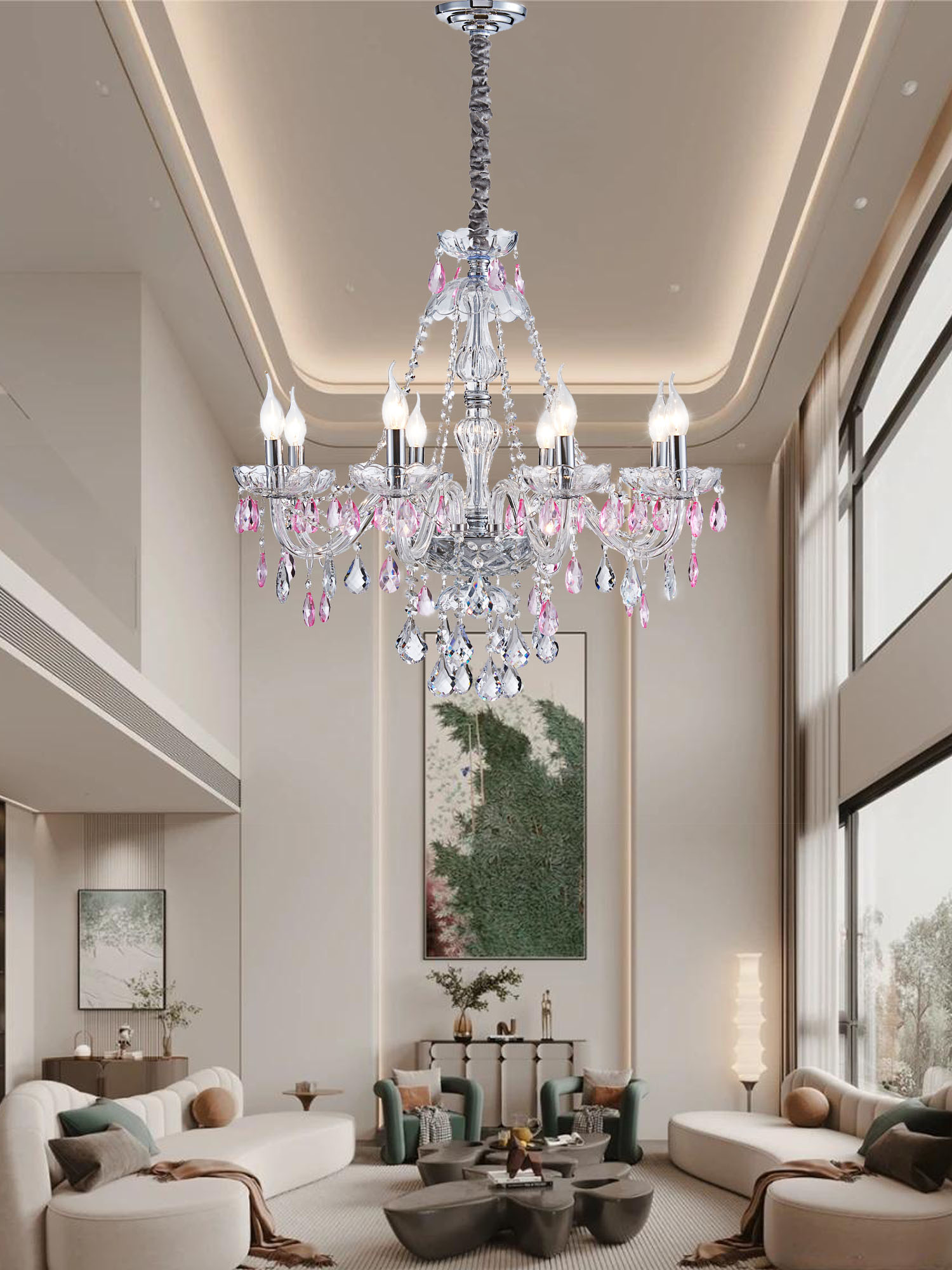 法式複古客廳吊燈輕奢高級感彩色水晶臥室燈蠟燭浪漫裝飾餐廳燈具