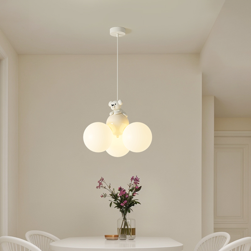 床頭吊燈網紅小熊男女孩兒童房臥室吊線燈現代簡約奶油風餐廳燈具