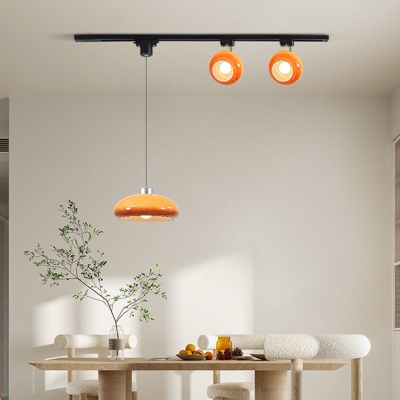 法式中古風餐廳吊燈複古柿子玻璃可移動調節導軌島台吧台餐桌燈具